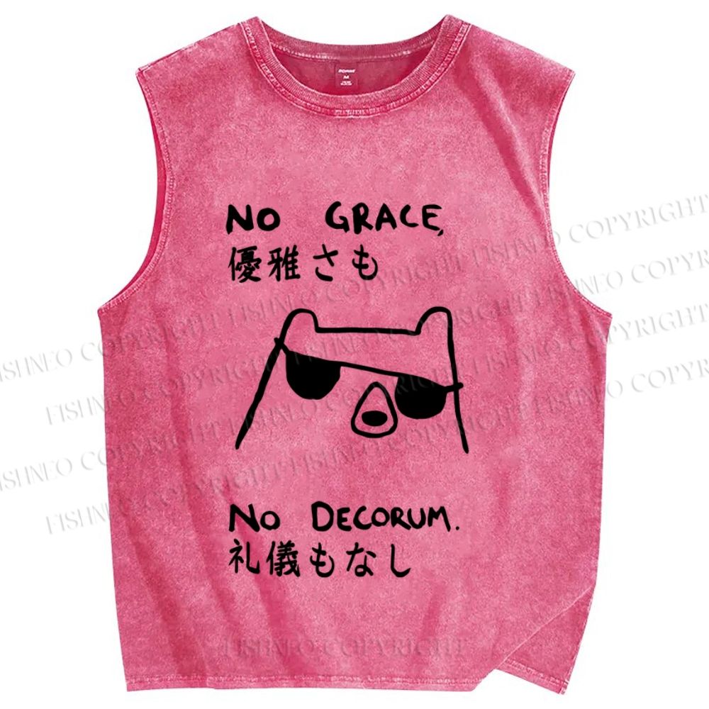 Unisex No Grace No Decorum Bear Printed Washed Tank Top