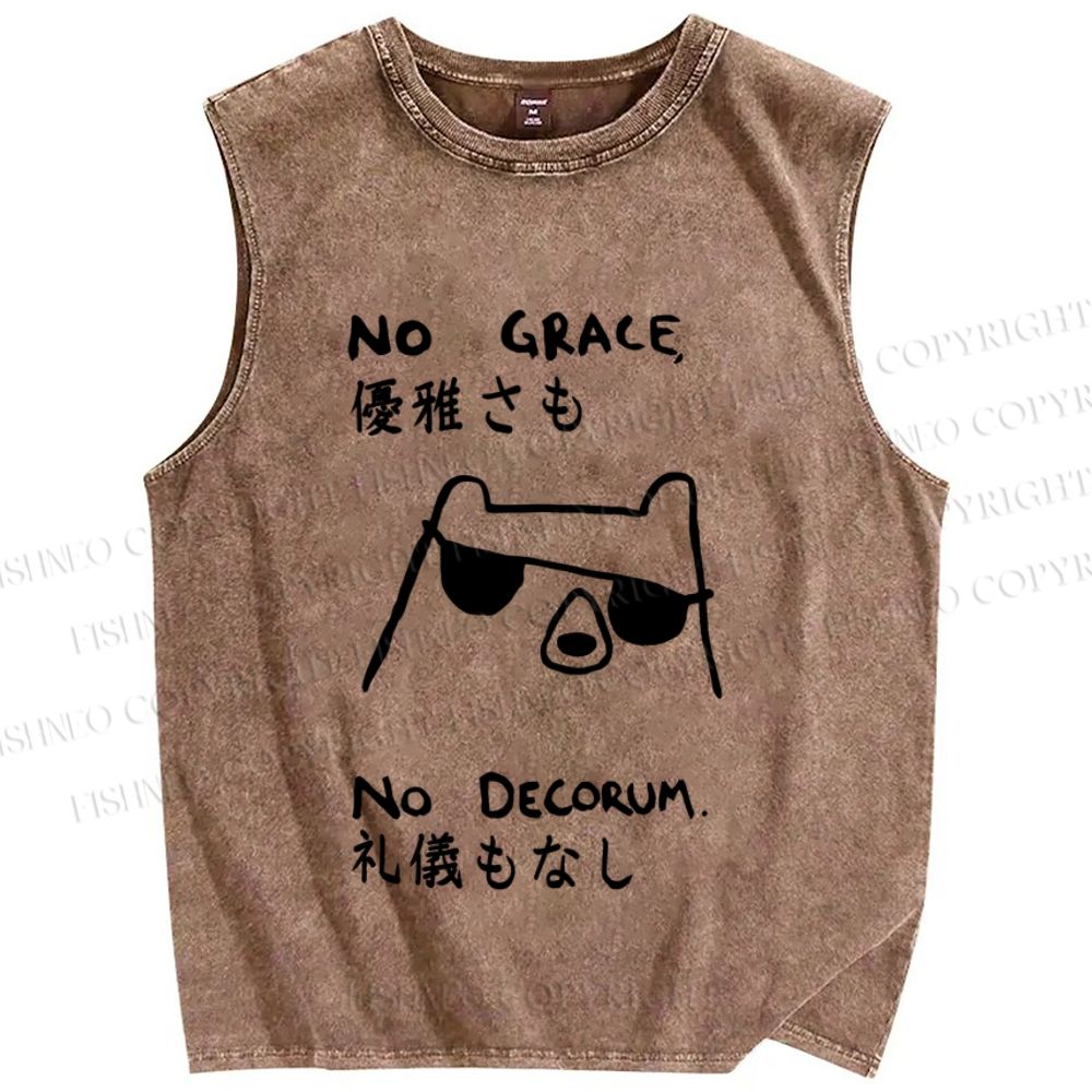 Unisex No Grace No Decorum Bear Printed Washed Tank Top
