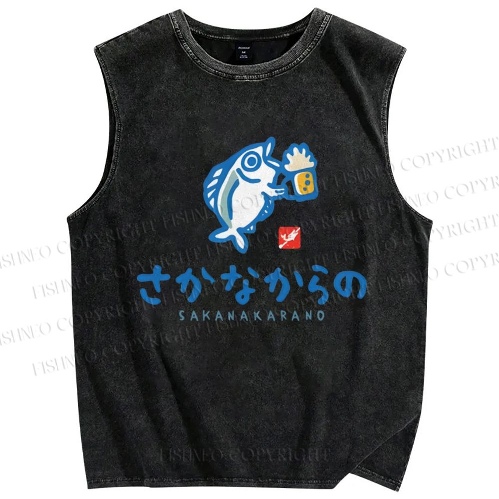 Unisex Sakanakarano Printed Washed Tank Top