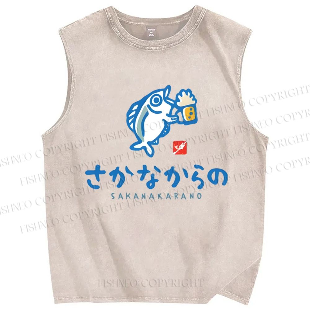 Unisex Sakanakarano Printed Washed Tank Top