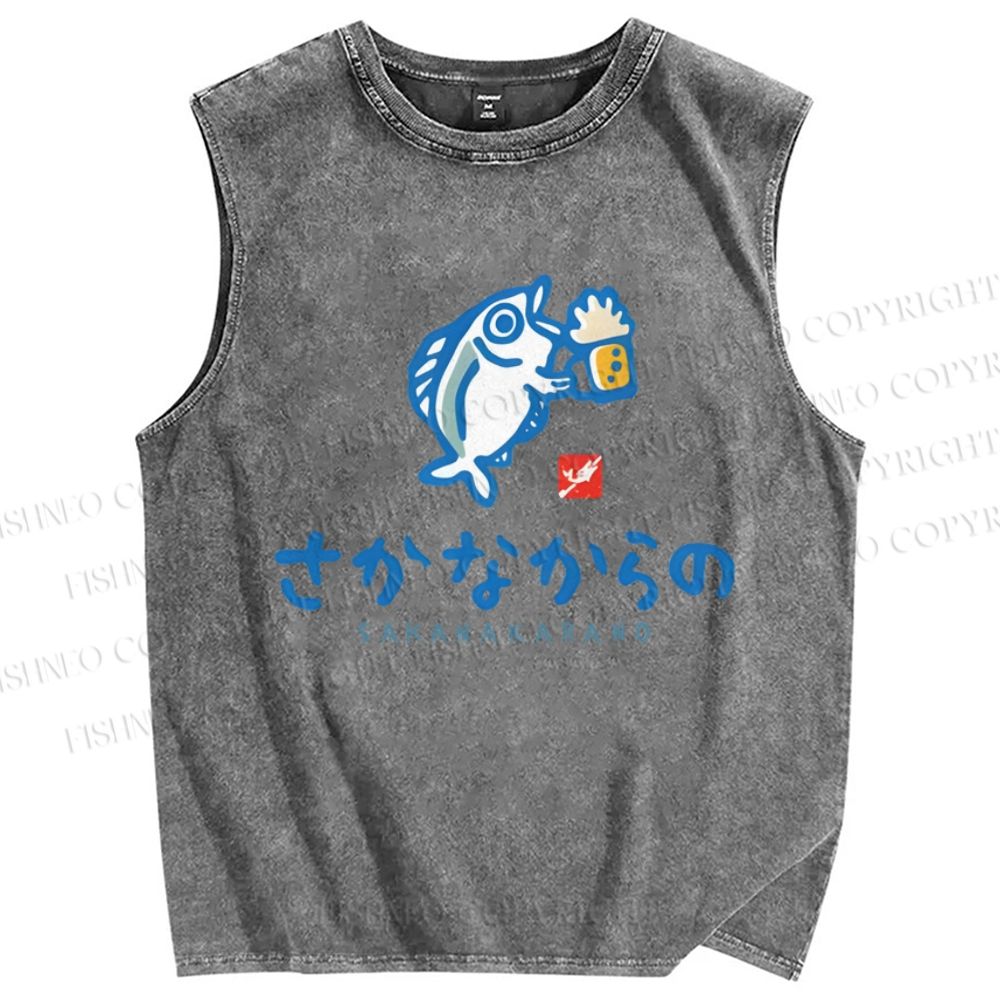 Unisex Sakanakarano Printed Washed Tank Top