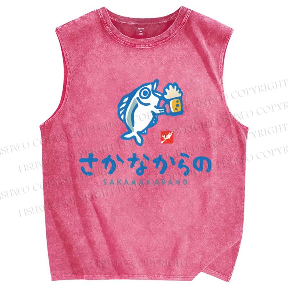 Unisex Sakanakarano Printed Washed Tank Top