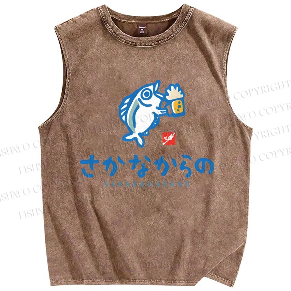 Unisex Sakanakarano Printed Washed Tank Top