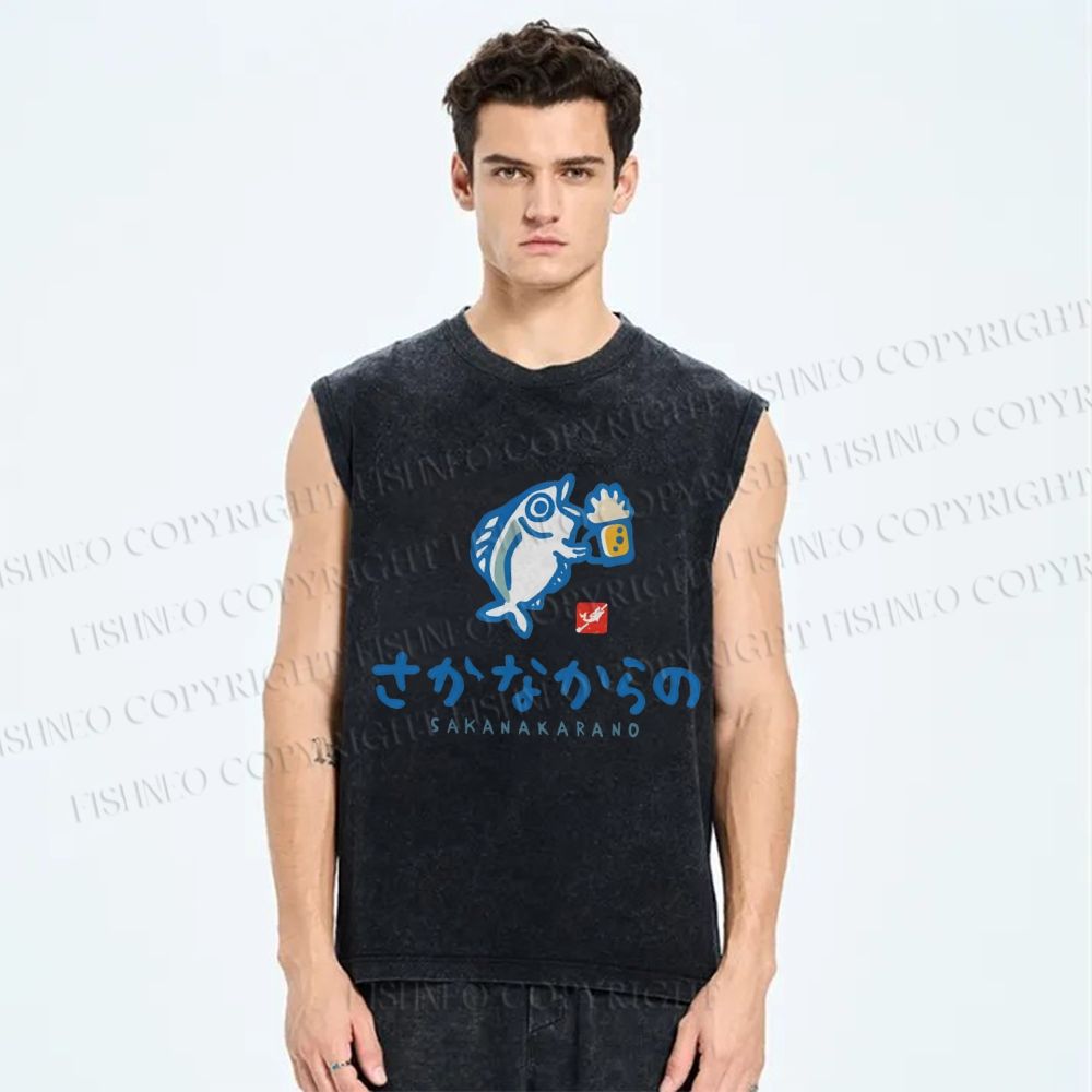 Unisex Sakanakarano Printed Washed Tank Top