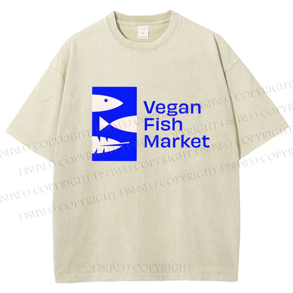 Unisex Vegan Fish Market Printed Washed Tee