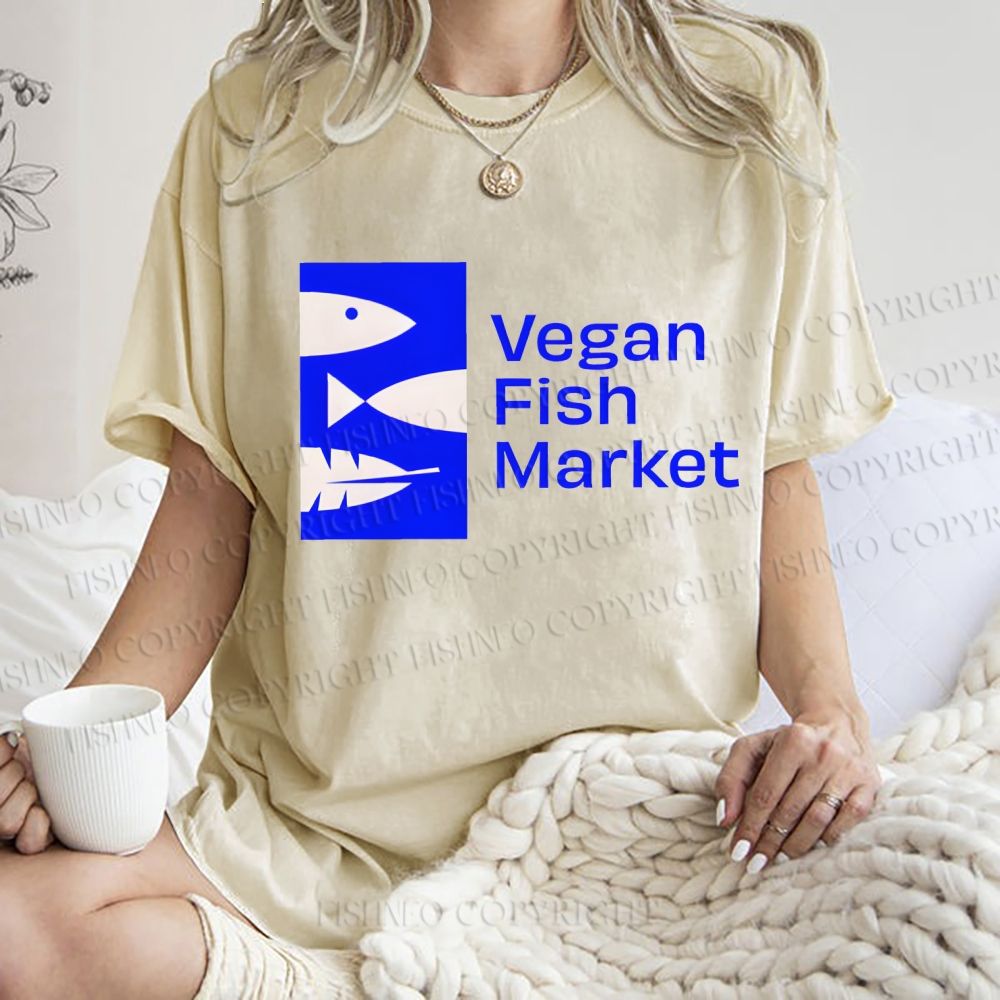 Unisex Vegan Fish Market Printed Washed Tee