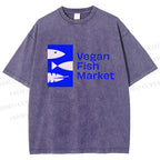 Unisex Vegan Fish Market Printed Washed Tee