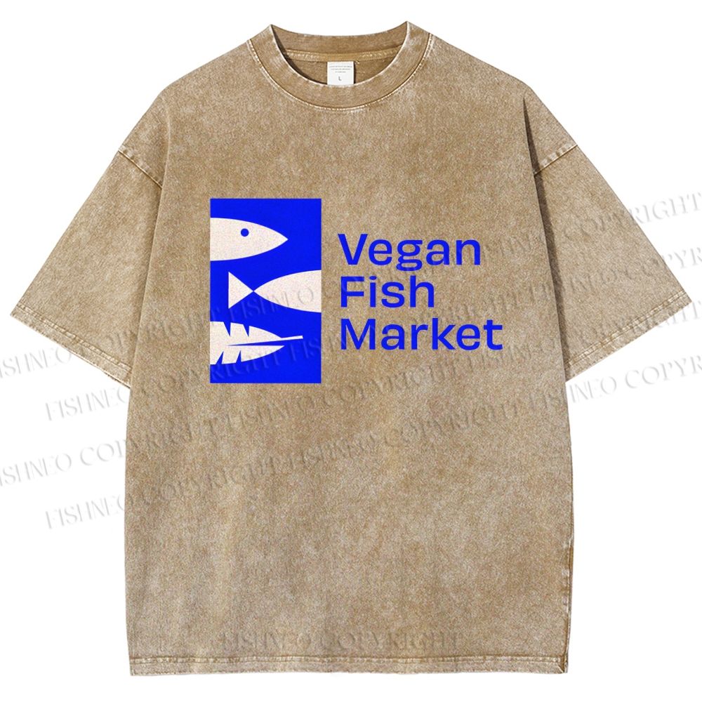 Unisex Vegan Fish Market Printed Washed Tee