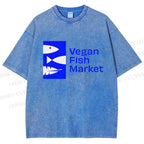 Unisex Vegan Fish Market Printed Washed Tee