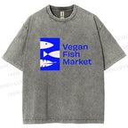 Unisex Vegan Fish Market Printed Washed Tee
