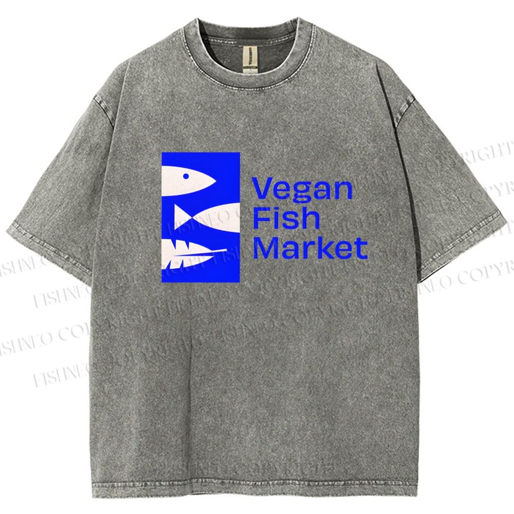 Unisex Vegan Fish Market Printed Washed Tee