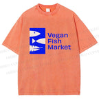 Unisex Vegan Fish Market Printed Washed Tee