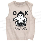 Unisex Japanese Sumo Printed Washed Tank Top