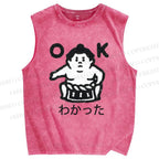 Unisex Japanese Sumo Printed Washed Tank Top