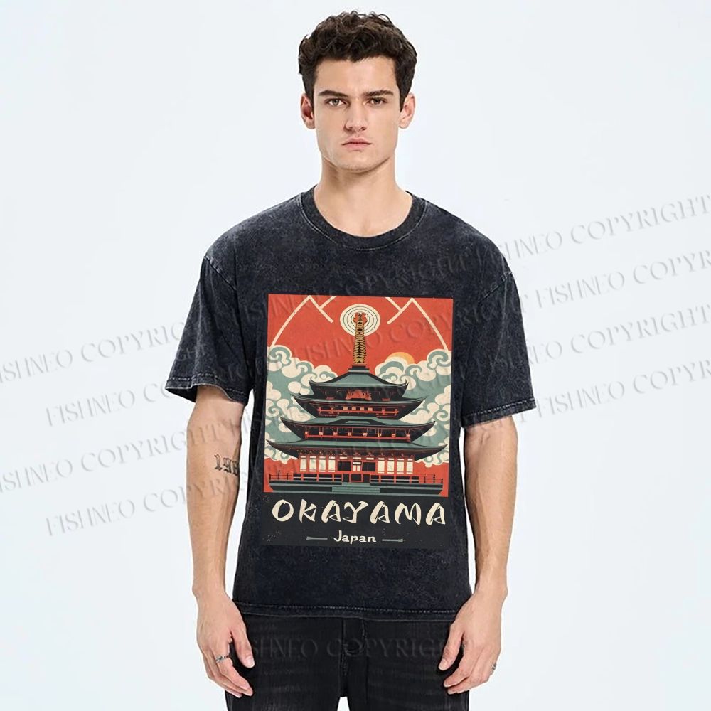 Unisex Japanese Art Okayama Printed Washed Tee