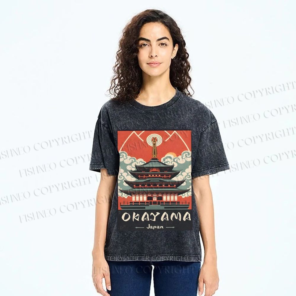 Unisex Japanese Art Okayama Printed Washed Tee
