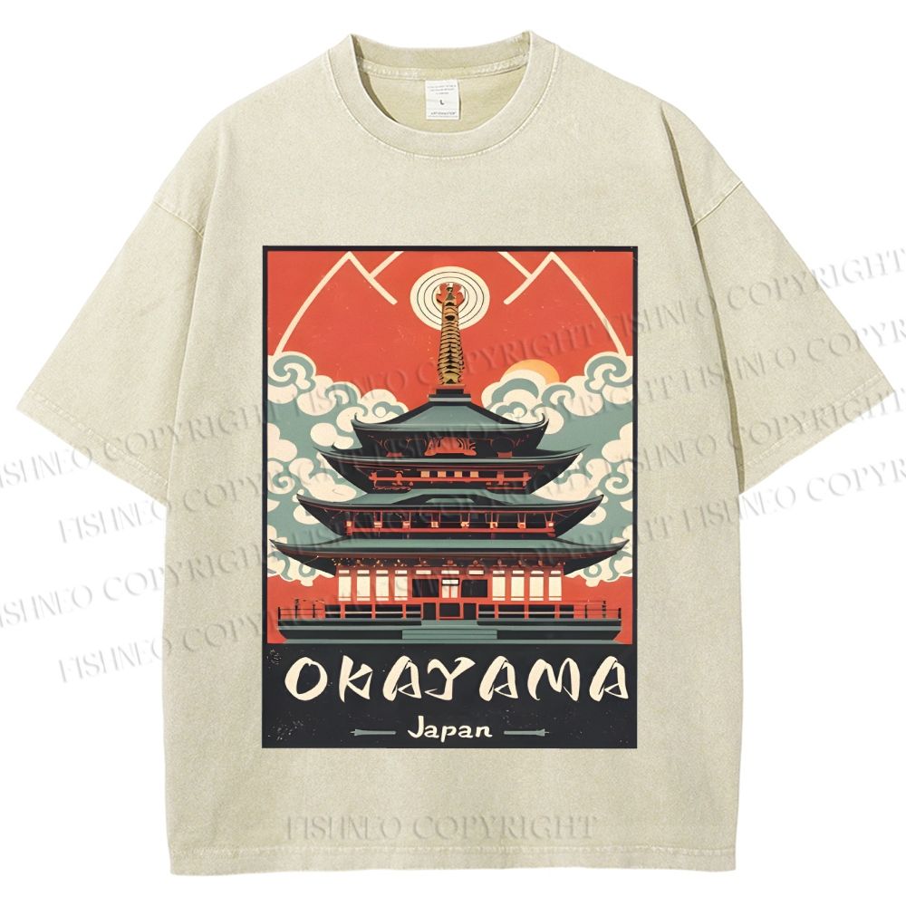 Unisex Japanese Art Okayama Printed Washed Tee
