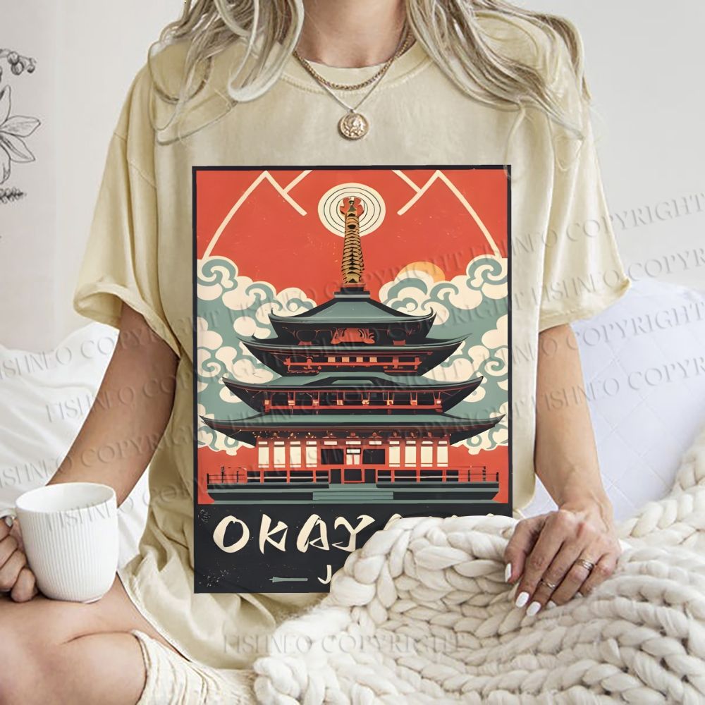 Unisex Japanese Art Okayama Printed Washed Tee