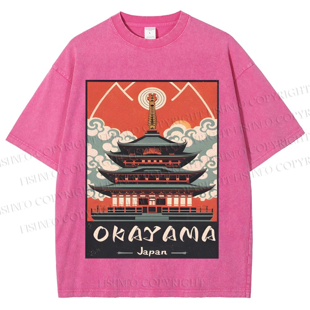 Unisex Japanese Art Okayama Printed Washed Tee