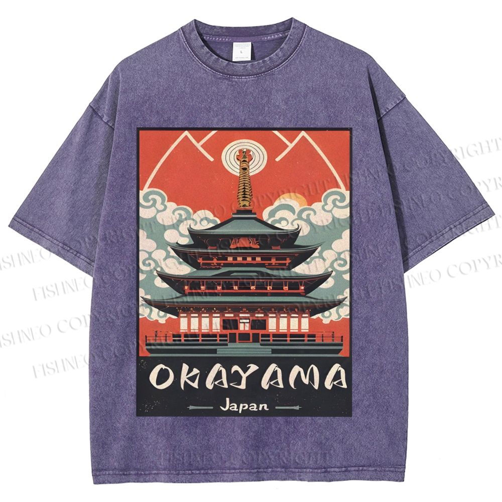 Unisex Japanese Art Okayama Printed Washed Tee