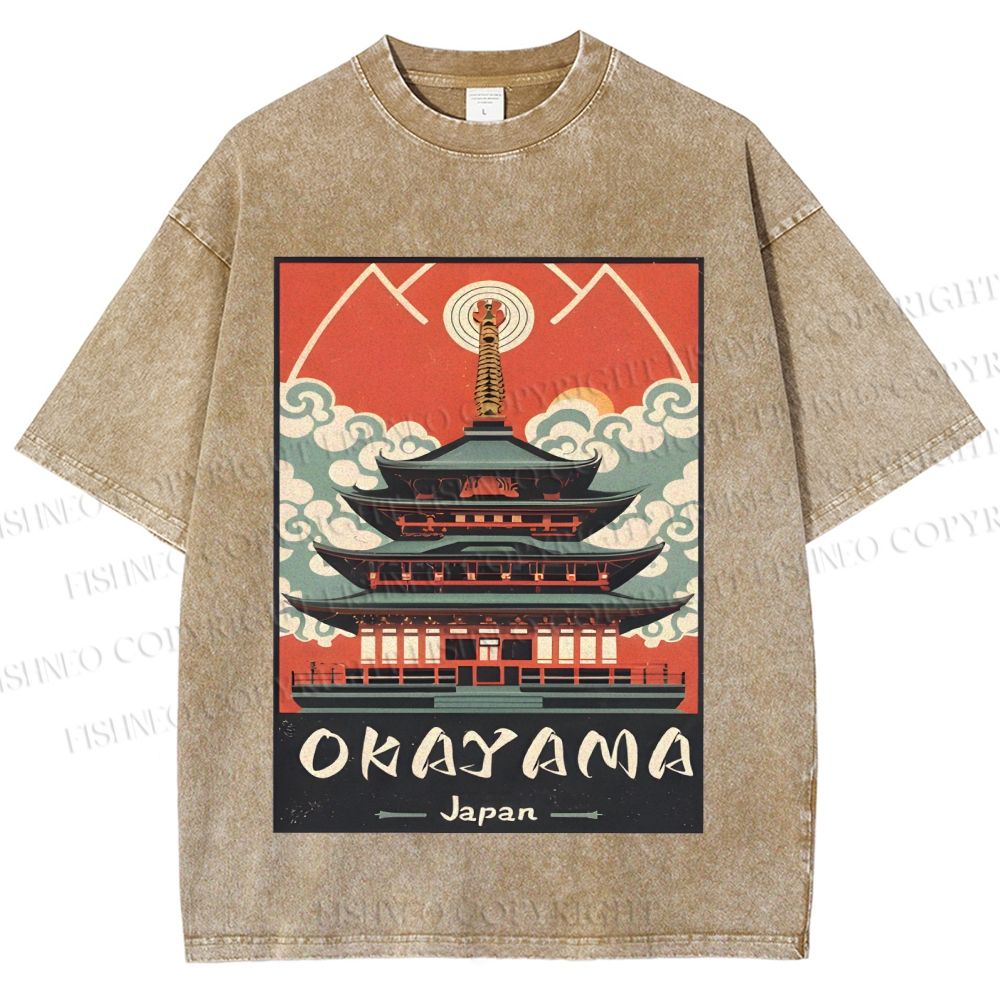 Unisex Japanese Art Okayama Printed Washed Tee