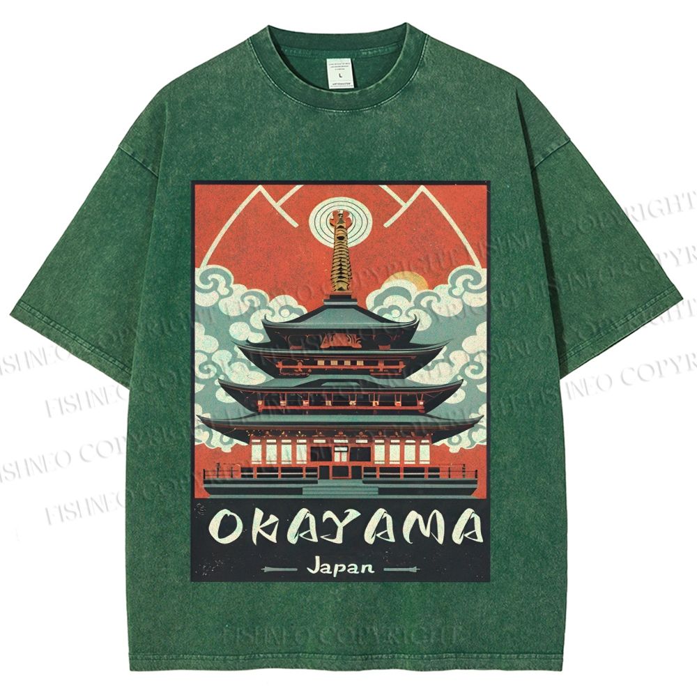 Unisex Japanese Art Okayama Printed Washed Tee