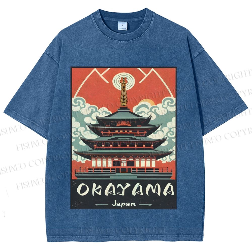 Unisex Japanese Art Okayama Printed Washed Tee