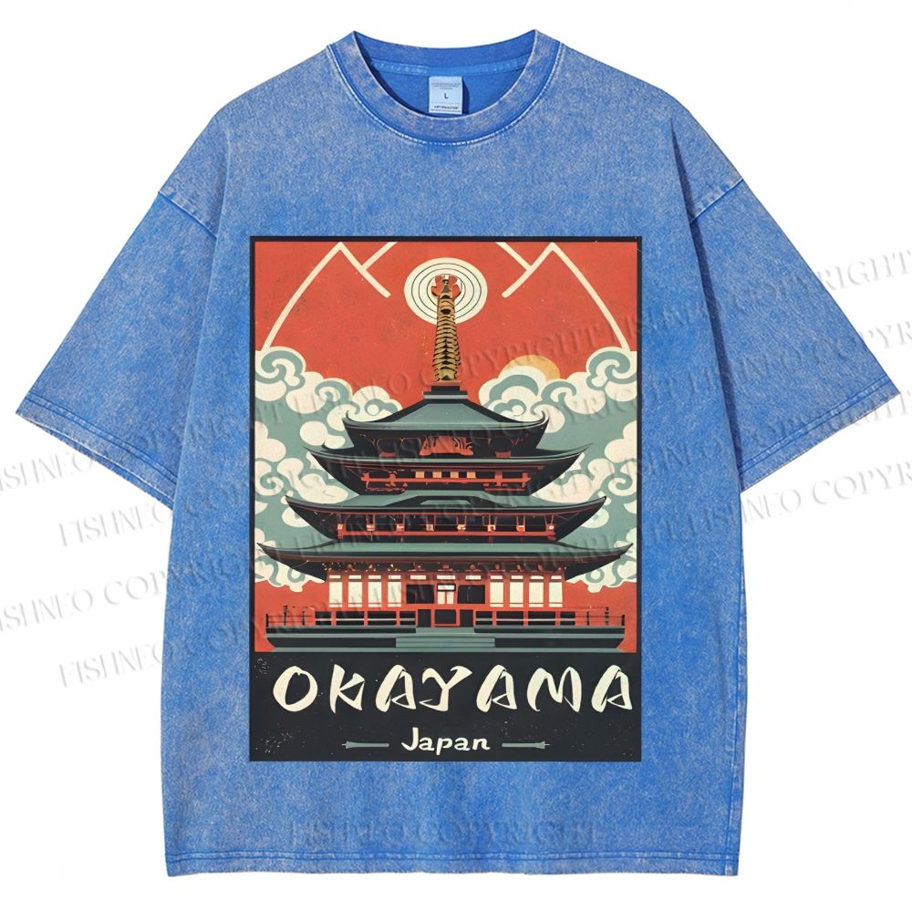 Unisex Japanese Art Okayama Printed Washed Tee