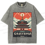 Unisex Japanese Art Okayama Printed Washed Tee