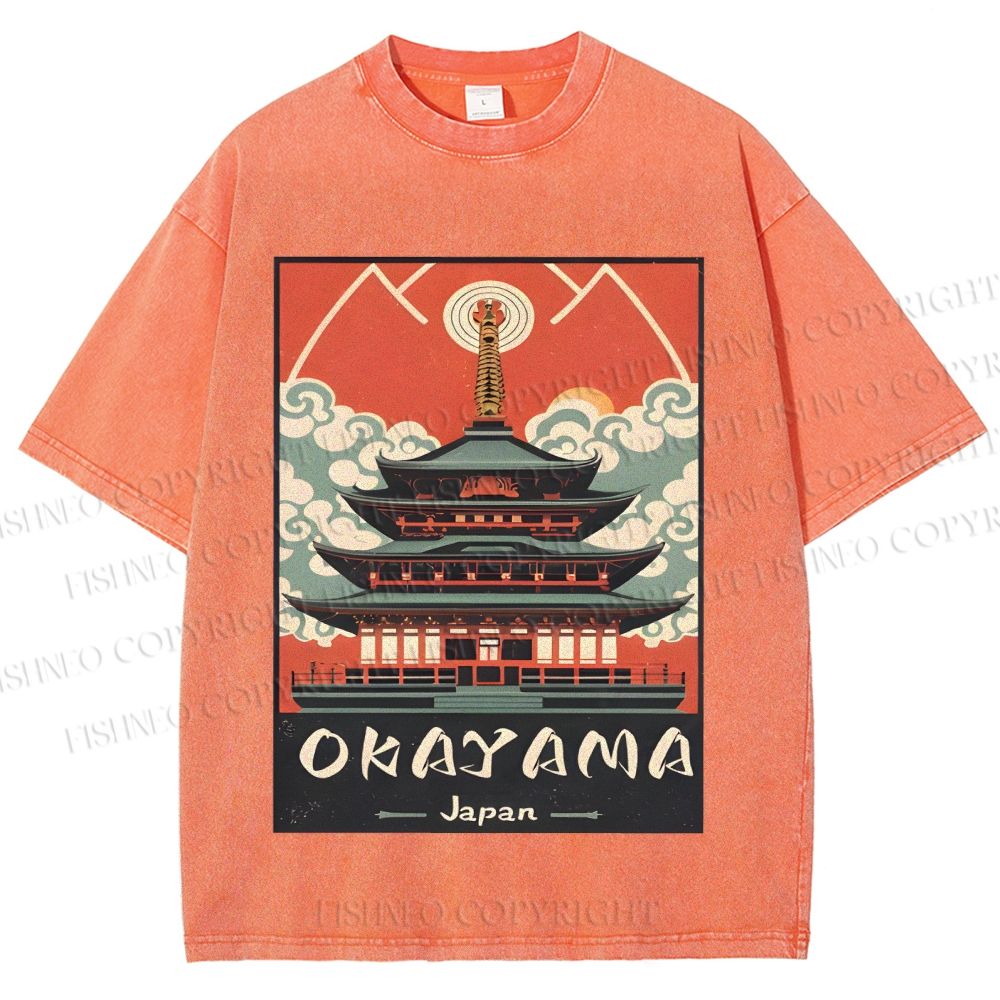 Unisex Japanese Art Okayama Printed Washed Tee