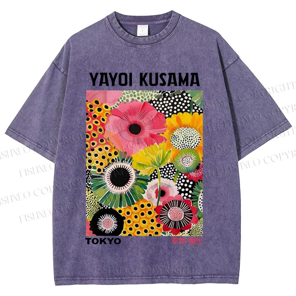 Unisex Flowers Yayoi Kusama Printed Washed Tee