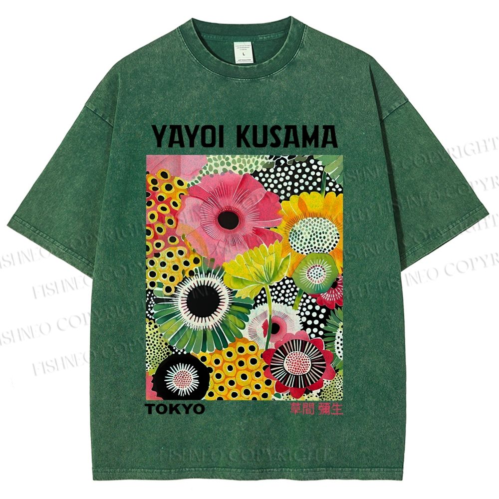 Unisex Flowers Yayoi Kusama Printed Washed Tee