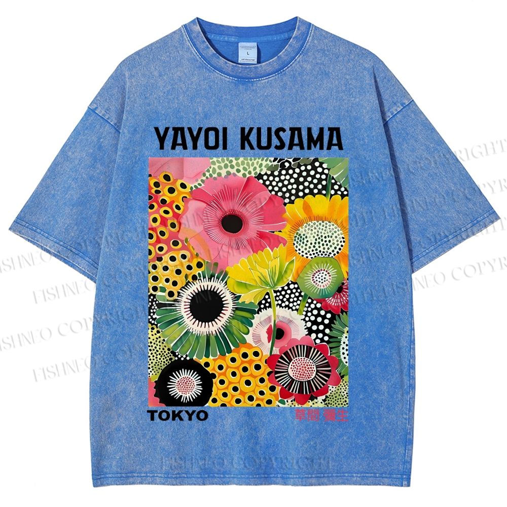 Unisex Flowers Yayoi Kusama Printed Washed Tee