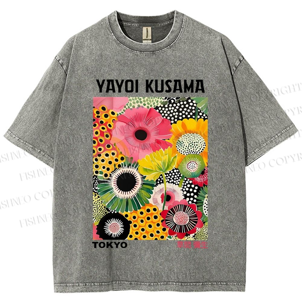 Unisex Flowers Yayoi Kusama Printed Washed Tee