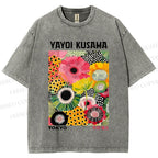 Unisex Flowers Yayoi Kusama Printed Washed Tee