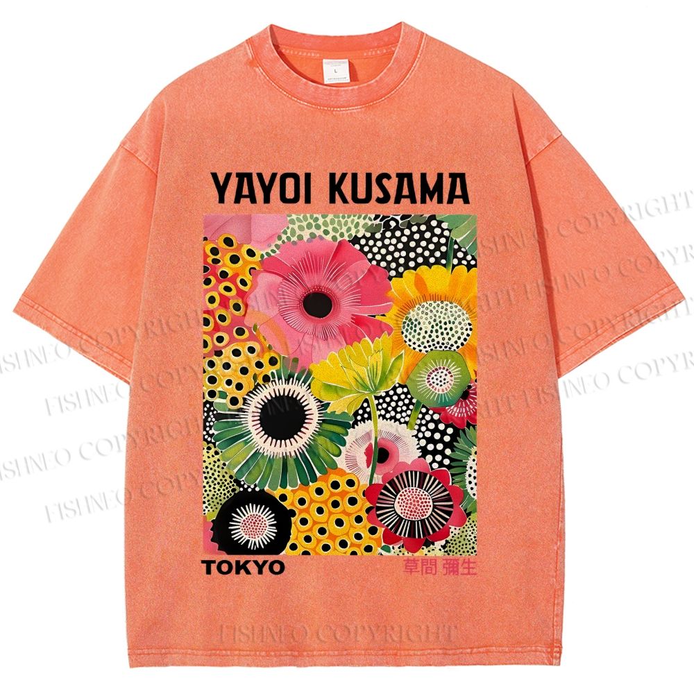 Unisex Flowers Yayoi Kusama Printed Washed Tee
