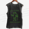 Unisex Vintage Where Is The Work Frog Printed Washed Tank Top