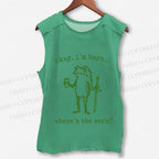 Unisex Vintage Where Is The Work Frog Printed Washed Tank Top