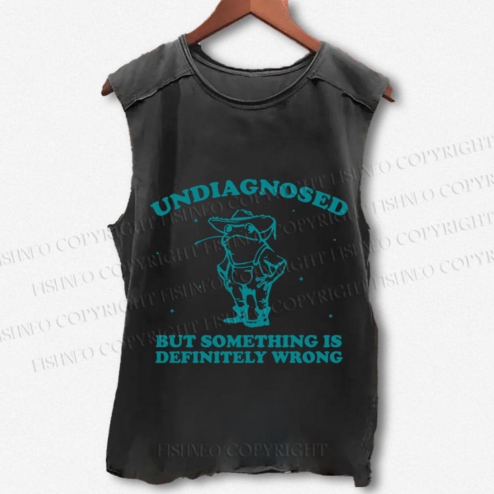 Unisex Vintage Something Is Definitely Wrong Cowboy Frog Printed Washed Tank Top