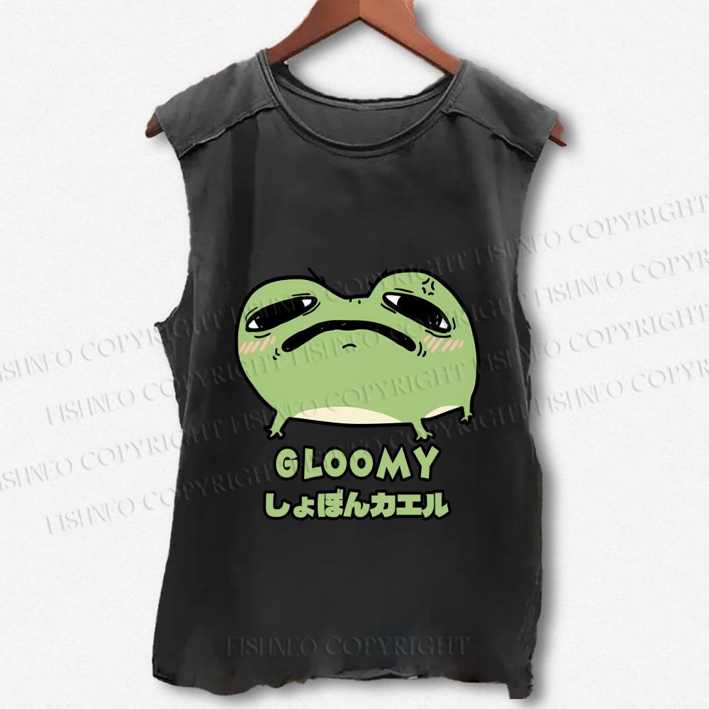 Unisex Gloomy Frog Printed Washed Tank Top
