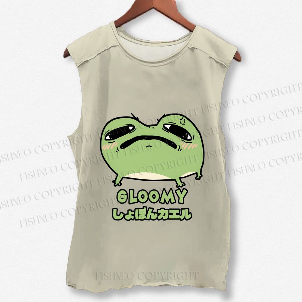 Unisex Gloomy Frog Printed Washed Tank Top