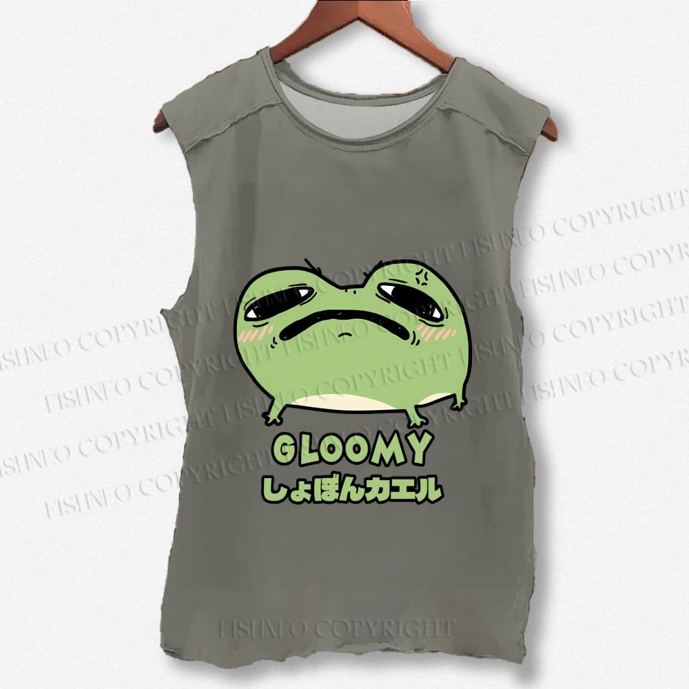 Unisex Gloomy Frog Printed Washed Tank Top