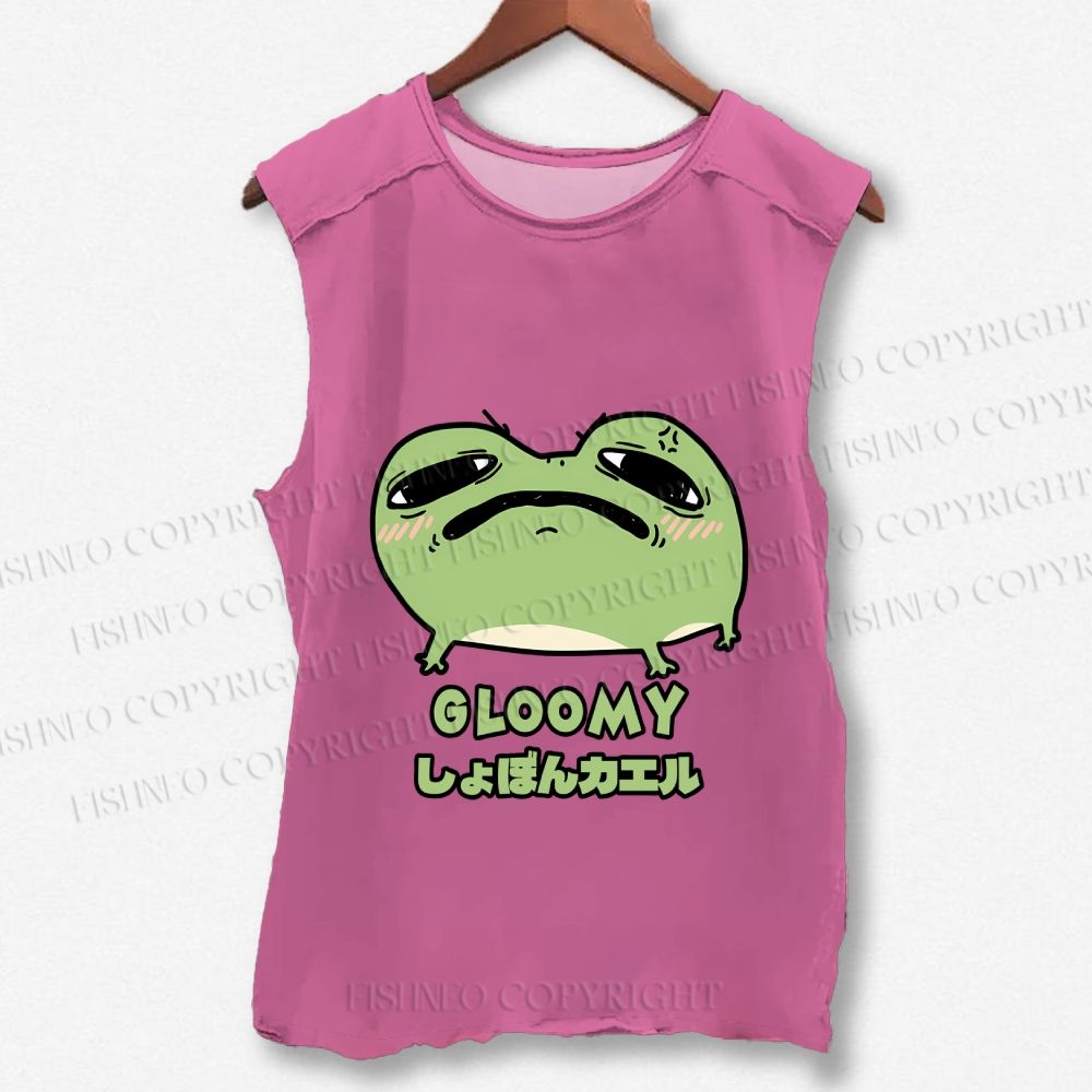 Unisex Gloomy Frog Printed Washed Tank Top