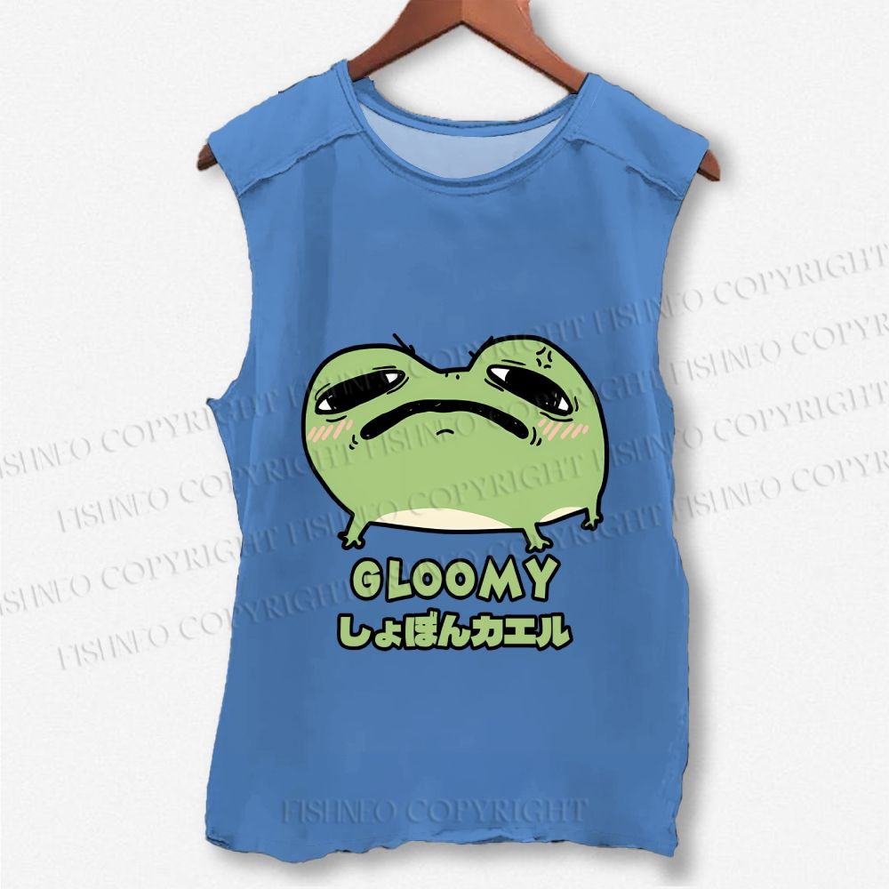 Unisex Gloomy Frog Printed Washed Tank Top