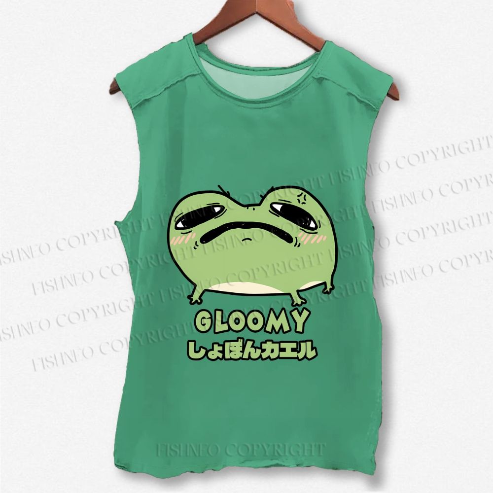 Unisex Gloomy Frog Printed Washed Tank Top