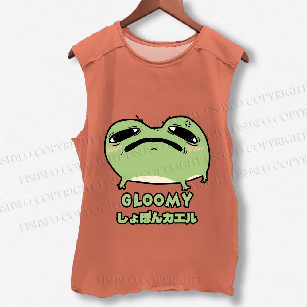 Unisex Gloomy Frog Printed Washed Tank Top