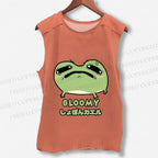 Unisex Gloomy Frog Printed Washed Tank Top