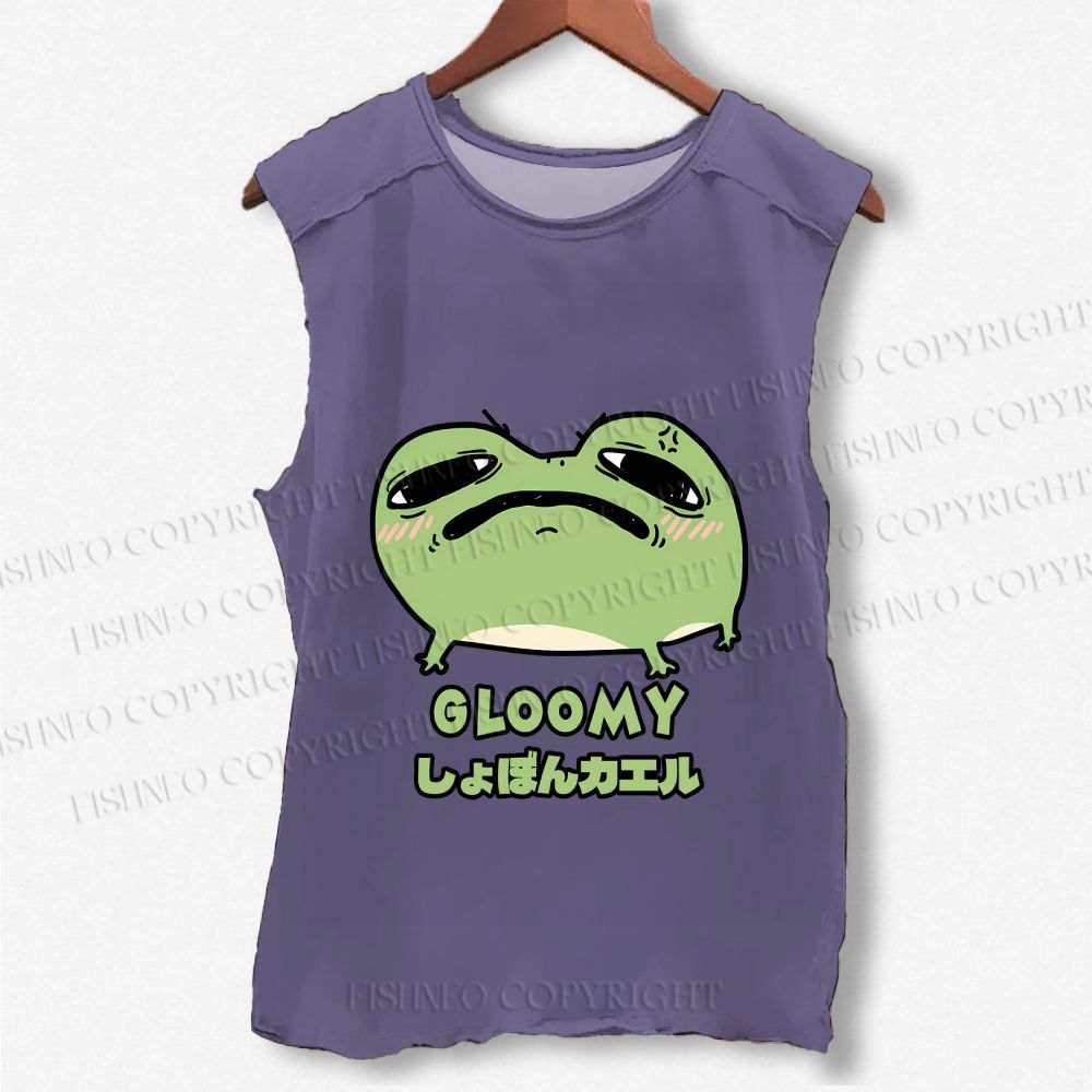 Unisex Gloomy Frog Printed Washed Tank Top