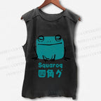 Unisex Funny Square Frog Printed Washed Tank Top