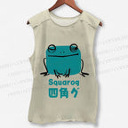 Unisex Funny Square Frog Printed Washed Tank Top